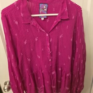 Vibrant Pink 3/4 Button Blouse Johnny Was